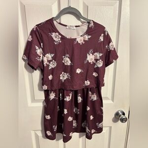 Burgundy Floral Nursing Shirt